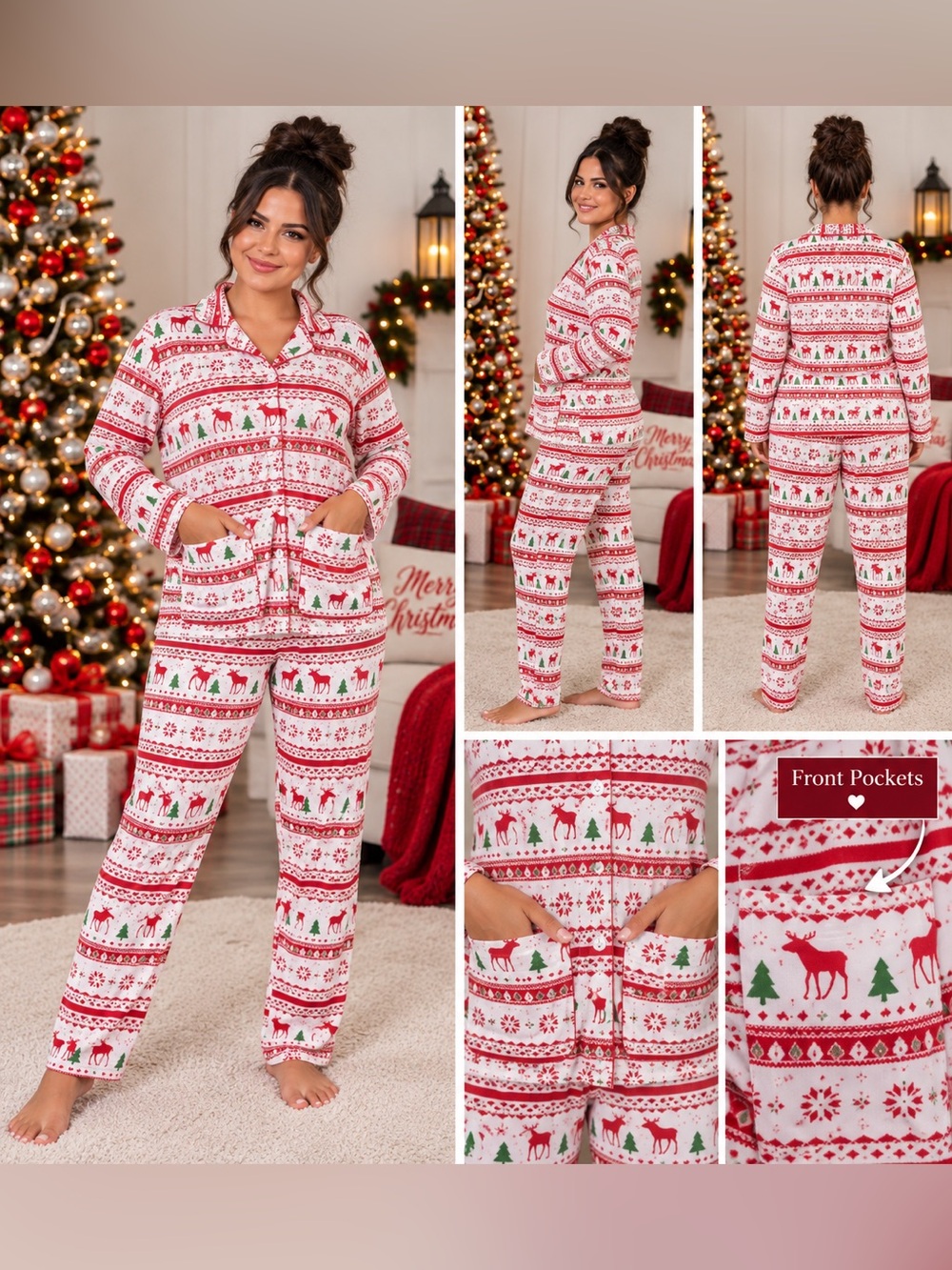 9250 - NIP XS Matching Family Christmas Pajama Set Reindeer Trees Snowflakes